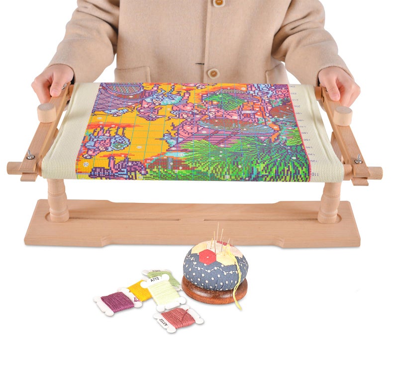 جيوفا حامل إطار تطريز طاولة مستدير - إطار تمرير غرز متقاطعة قابل للتعديل من خشب الزان إطار خياطة اللحف حامل إبرة شريط مطاطي للخياطة الحرفية - Image 2